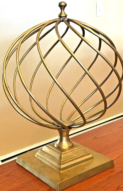 Brass Spiral Globe Sculpture Modern Abstract Brass Base & Finial 18"x12" 8 lbs