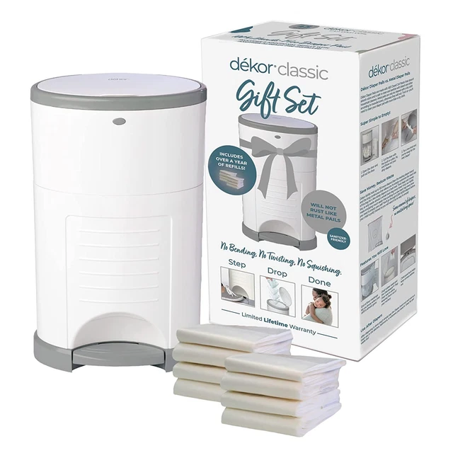 Dékor Classic Diaper Pail Gift Set – White | 2 Piece Set,