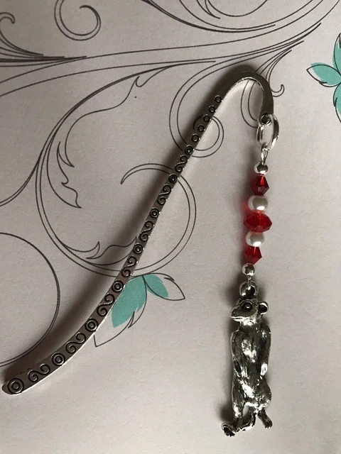 Cute Meerkat charm bookmark Tibetan Silver with red glass beads in  Gift  Bag