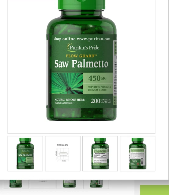 Puritans Pride Flow Guard Saw Palmetto 450mg - 200 cápsulas de liberación rápida 11/25