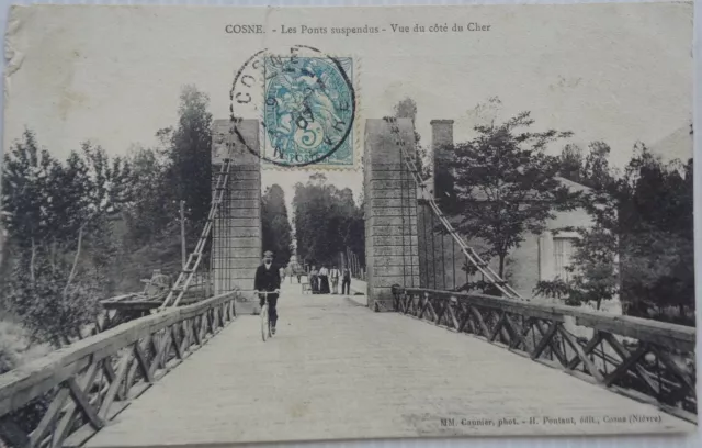 COSNE 58 cpa les Ponts Suspendus view from the side of the dear good condition 1907