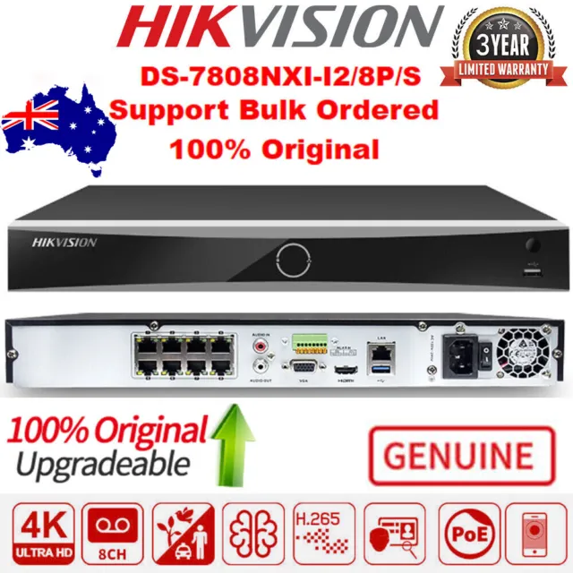 NEW ! Hikvision Original 12MP 4K AcuSense 8CH 8POE 2 SATA NVR DS-7808NXI-I2/8P/S