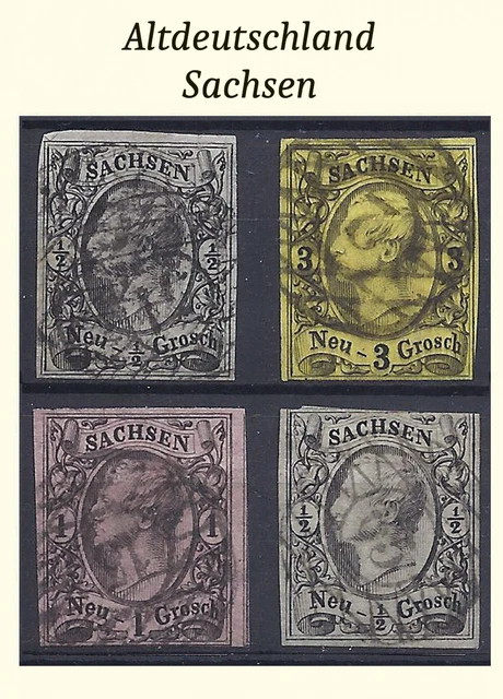 Altdeutschland Sachsen Lot mit 4 schönen Marken - Stempel!