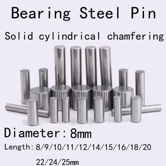 8mm Dia Bearing Steel Pin Solid Cylindrical Chamfering Dowel Pins 8mm-25mm Long