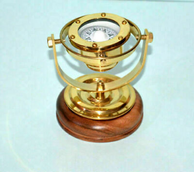 4''  Antique brass finish nautical gimbal compass vintage binnacle gimballed
