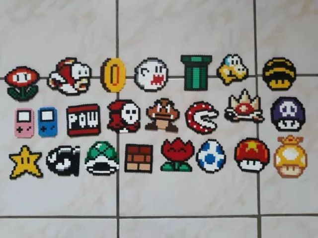Pixel art, perle Hama. Mario, Kirby, Yoshi, Link de Zelda, Alex Kid etc