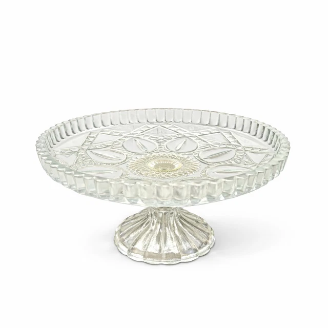 Grand Présentoir à Gâteau Sur Pied - Compotier En Verre Moulé Vintage