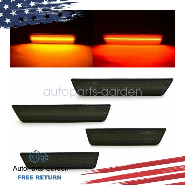 Black Lens Side Marker Lights LED Kit Front+Rear Fit Dodge Challenger 2008-2014