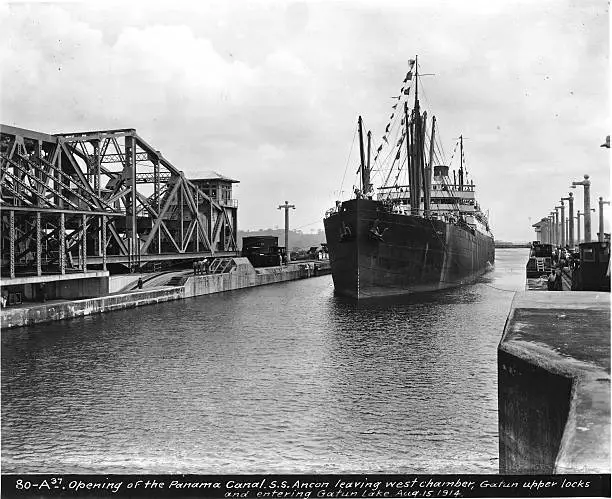 Opening Of The Panama Canal Showing American Steamship Ss Ancon OLD PHOTO