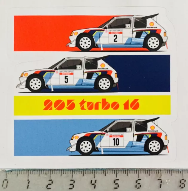 Sticker / Aufkleber, Peugeot 205 Turbo 16 Gr.B Rallye, 3 Fahrzeuge abgebildet