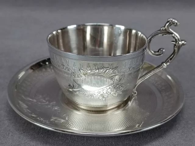 Antique Paillard Freres Paris 950 Silver Demitasse Cup & Saucer Circa 1868-1888