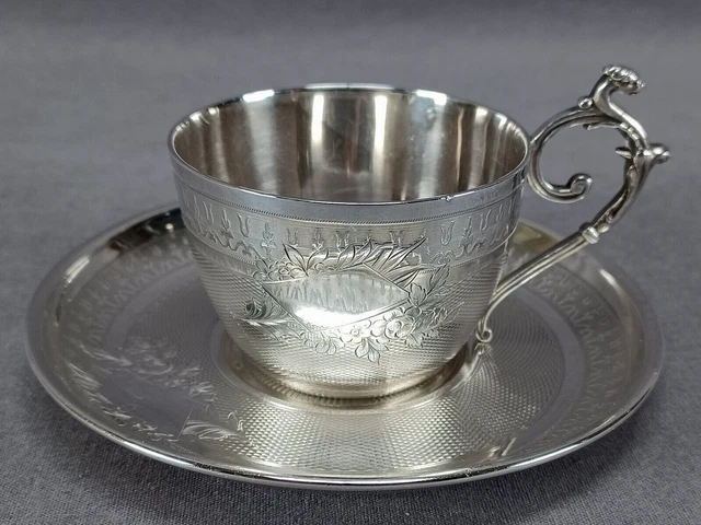 Antique Paillard Freres Paris 950 Silver Demitasse Cup & Saucer Circa 1868-1888