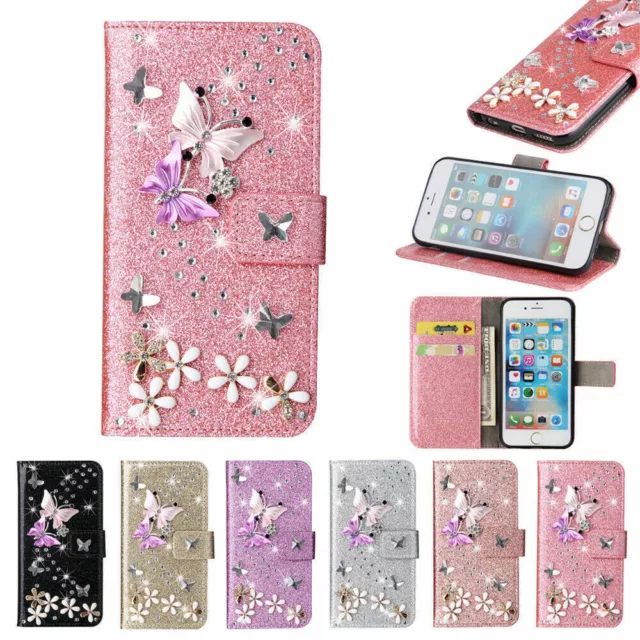 Girl's Bling Butterfly Wallet Diamond Case For iPhone 12 13 Pro XS Max XR 7 8+