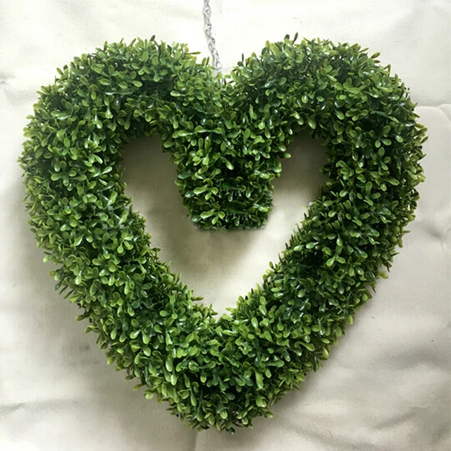 XL Artificial Wreath Heart Shape Fake Boxwood Door Hanging Decor Topiary Garland