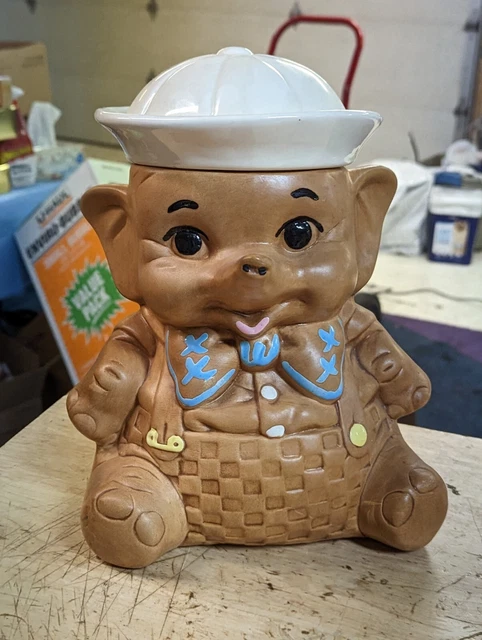 Vintage 1960s TWIN WINTON Elephant Sailor Boy w White Hat Cookie Jar 11.5" VGC