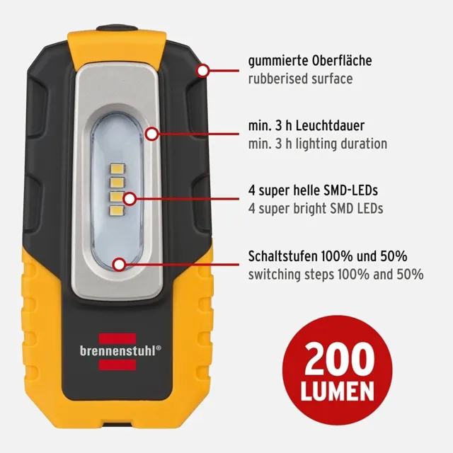Brennenstuhl, Lampada portatile con batteria ricaricabile a 4 LED HL DA 40 MH 20