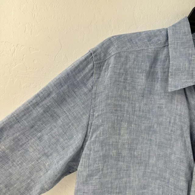 Lucky Brand Button Up Shirt Chambray Linen M Blue California Fit Long Sleeve 2
