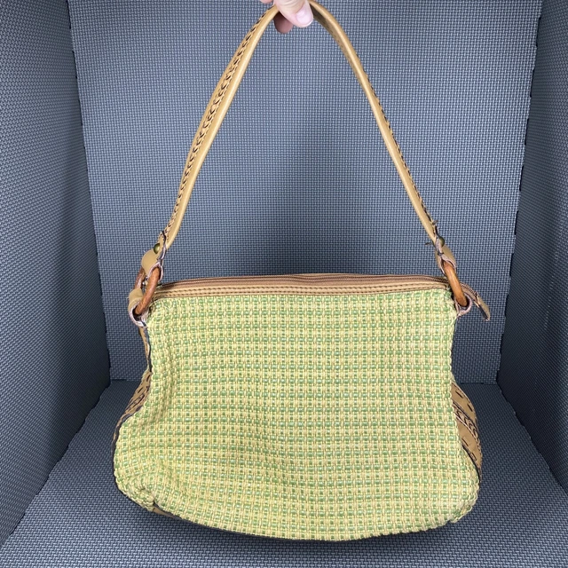 Fossil Handbag Purse Womens Green Brown Shoulder Strap Pockets Woven Boho