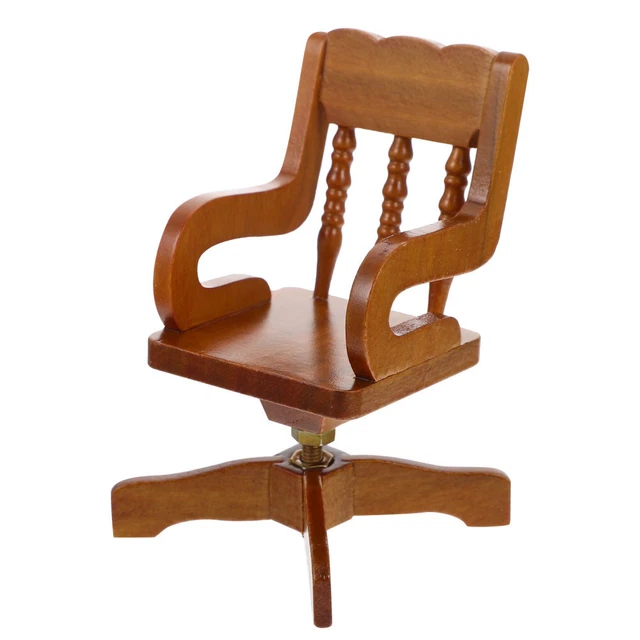 Mini silla giratoria juguetes en forma de madera 1/12 muebles en miniatura marrón