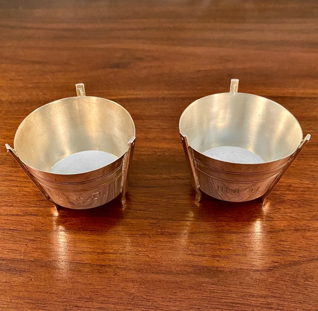 (2) Large Coin Silver Aesthetic Bucket Shaped Master Salt Cellars - Mgd Monogram