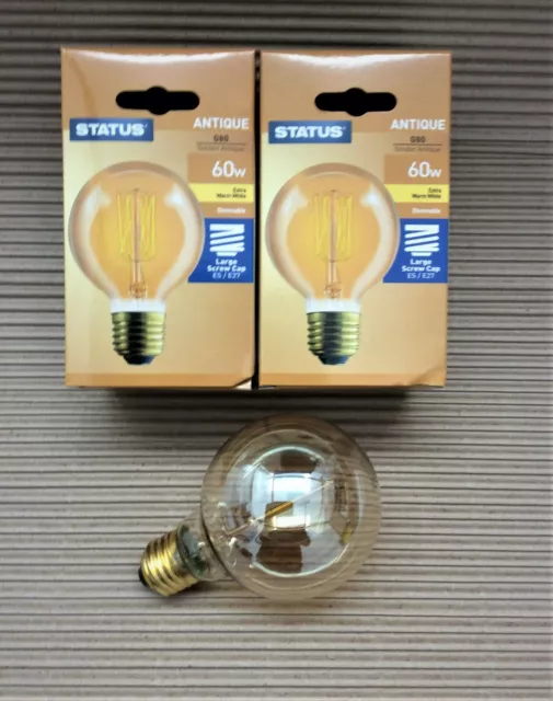 Pack of 2 60w Watt Lamps E27 Edison Screw Round Golden Antique Retro Light Bulb
