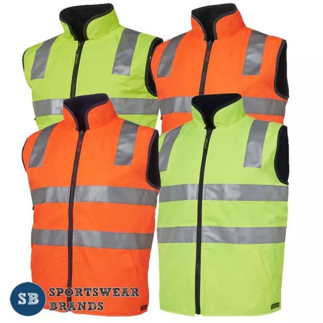 Mens Hi Vis Reversible Vest Day Night 3M Reflective Tape Safety Work Warm 6D4RV