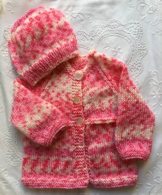 * New Born Plus * 2 Piece Baby Jacket Set * Pinks * Aust Hand Knitted *