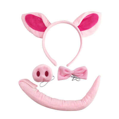 4pcs PIG FANCY DRESS SET EARS NOSE AND TAIL ANIMAL COSTUME OUTFIT ACCESSORY
