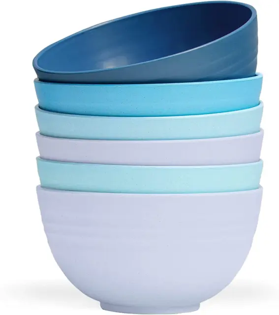 Gencywe Unbreakable Cereal Bowls Set of 6, 24 OZ Wheat Straw Blue Series