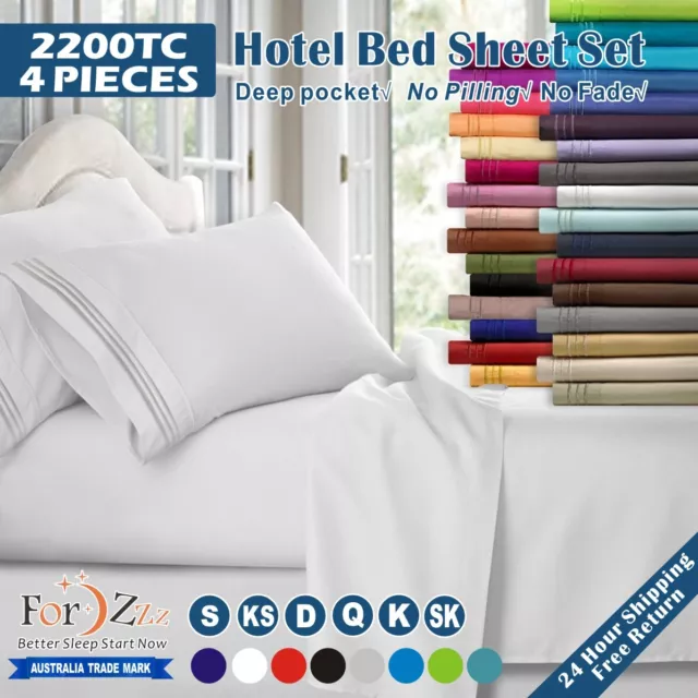 Hotel 2200TC SOFT 4piece Flat Fitted Sheet Set Single/Queen/Double/King Size Bed