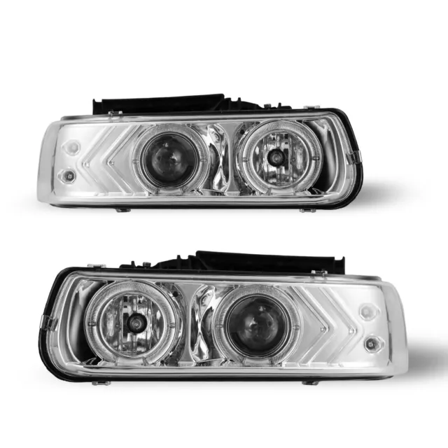 For 1999-2006 Chevy Silverado Suburban Tahoe Halo Headlights Projector Headlamps