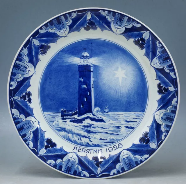 a perfect porceleyne fles blue & white delft plate christmas 1928