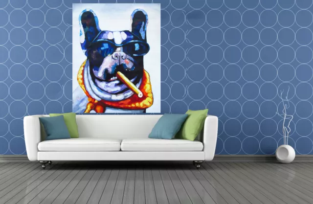 Dog cigar sun glasses painting - framed canvas art print - ready hang (28"x20")