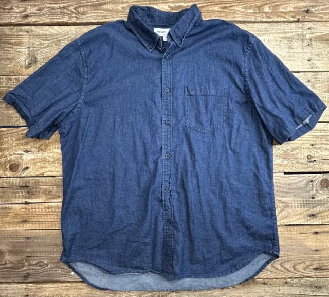 Old Navy Short Sleeve Button Shirt Mens XXL Blue Denim Slim Fit
