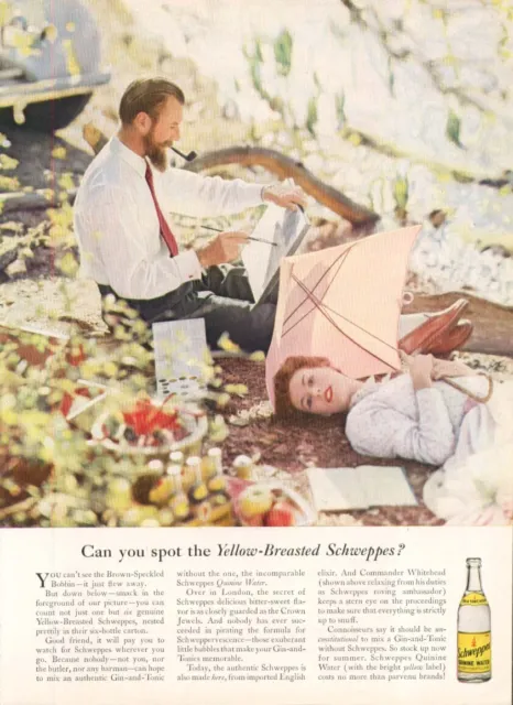 Schweppes Yellow-Breasted Whitehead Gin & Tonic ad 1955