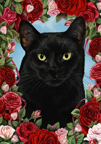 Roses Garden Flag - Black Cat 199511