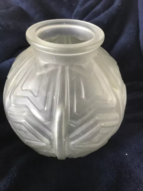 Ancien Vase Boule Art Déco Verre Dépoli Diamètre 20cm