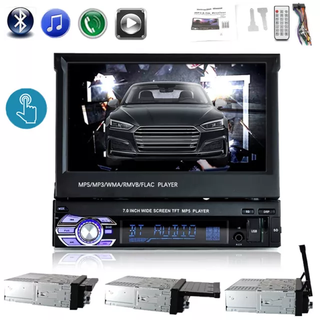 1 Din Single 7" HD Touch Screen Flip out Car Stereo Bluetooth Radio MP5 Player