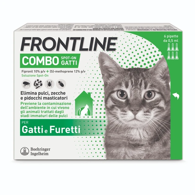 FRONTLINE COMBO Gatti–Furetti, 6 Pipette Antiparassitario Zecche Pulci Pidocchi
