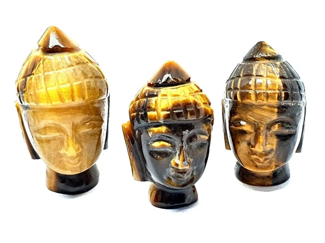 Tigers Eye Crystal Carved Buddha Head Crystal Gemstone Buddhist Spirituality X 1