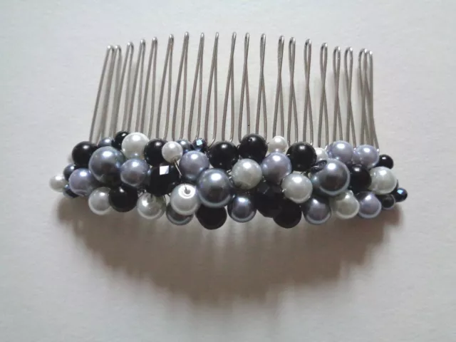 Silver white & black glass pearl hair comb wedding bridal bridesmaid prom party