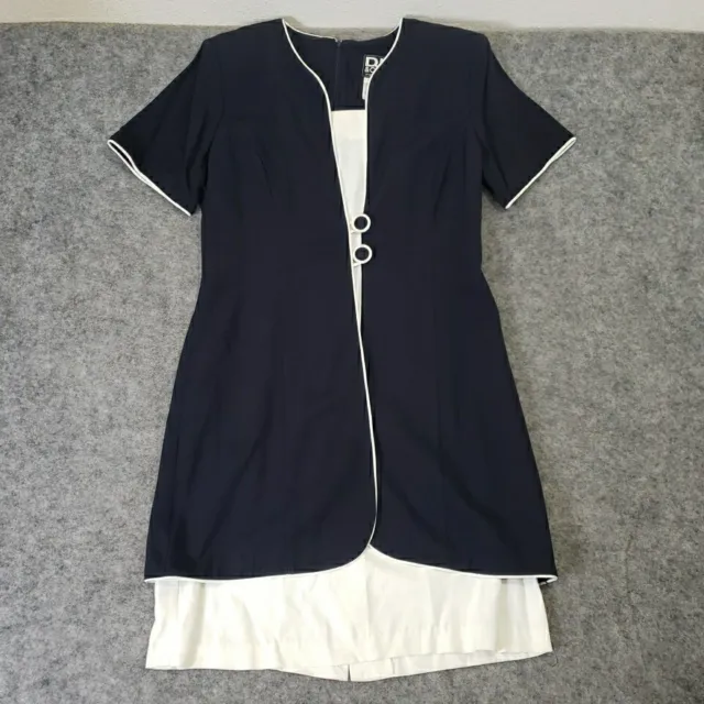 Vintage Dawn Joy Dress Womens 10 Navy W/White Trim 1 Piece Suit Dress Made USA