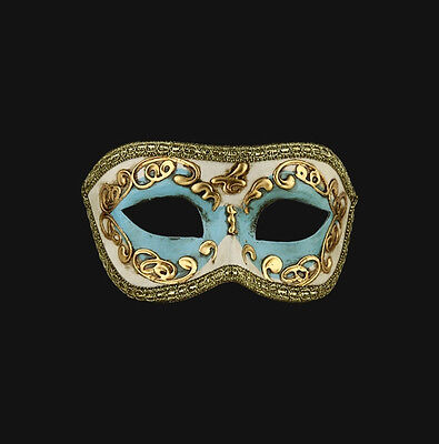 Mask from Venice Wolf Colombine White Blue And Golden Paper Mache Authentic 462
