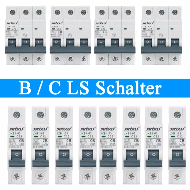 B C - LS-Schalter-Sicherungsautomat-Leitungsschutzschalter-1 POLIG 3 POLIG 6-32A
