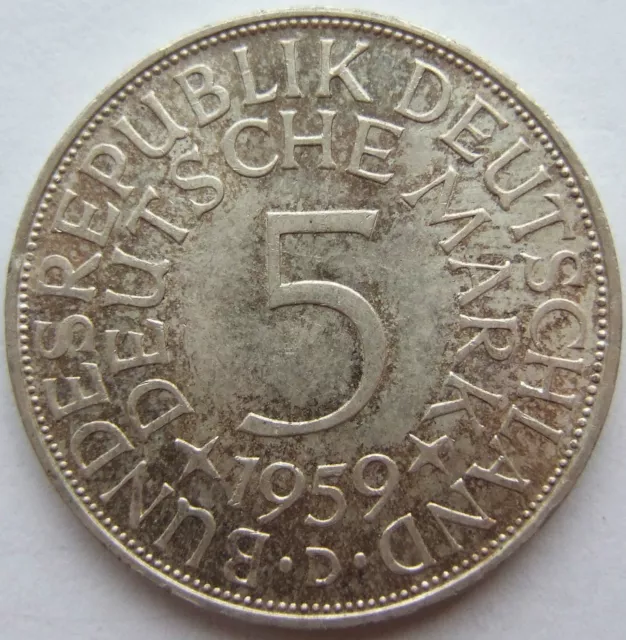 Moneta Rfg Aquila Argento 5 Tedesco Marchi 1959 D IN Uncirculated