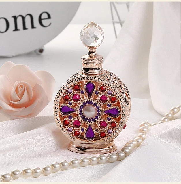 Women Gift Perfume Glass Bottle Refillable Crystal Antique Metal Vintage Empty