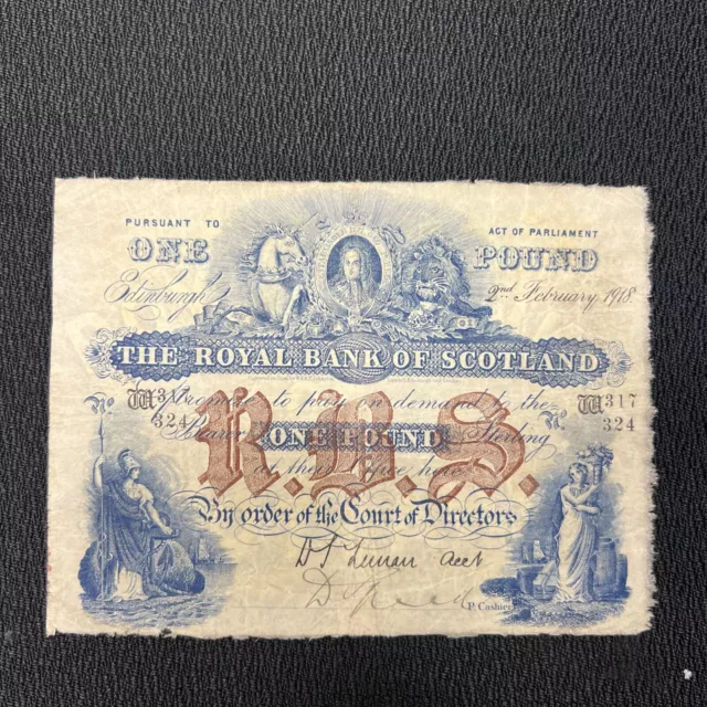 1918 The Royal Bank Of Scotland One Pound - Large Banknote