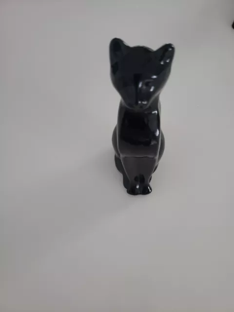 SILVESTRI 6.25" Black Art Glass Sleek Sitting Cat Puma Jaguar Figurine