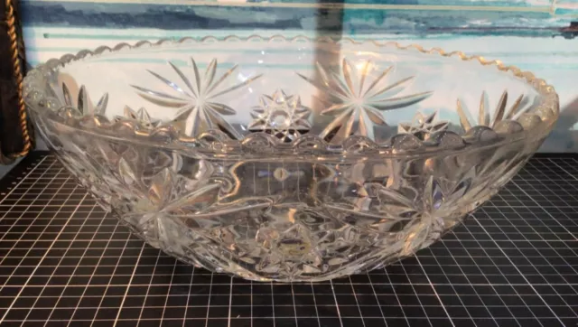 Vintage Deep Cut Clear Crystal Glass Large Serving Bowl