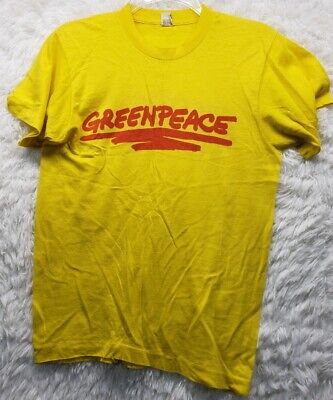 Vintage 80s Greenpeace Medium Yellow Double Sided Single Stitch T Shirt